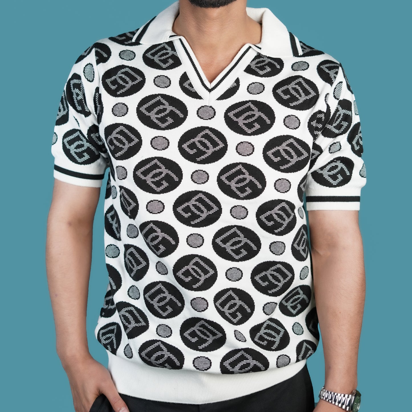 Men’s Premium Knitted Polo Shirt – Black & White