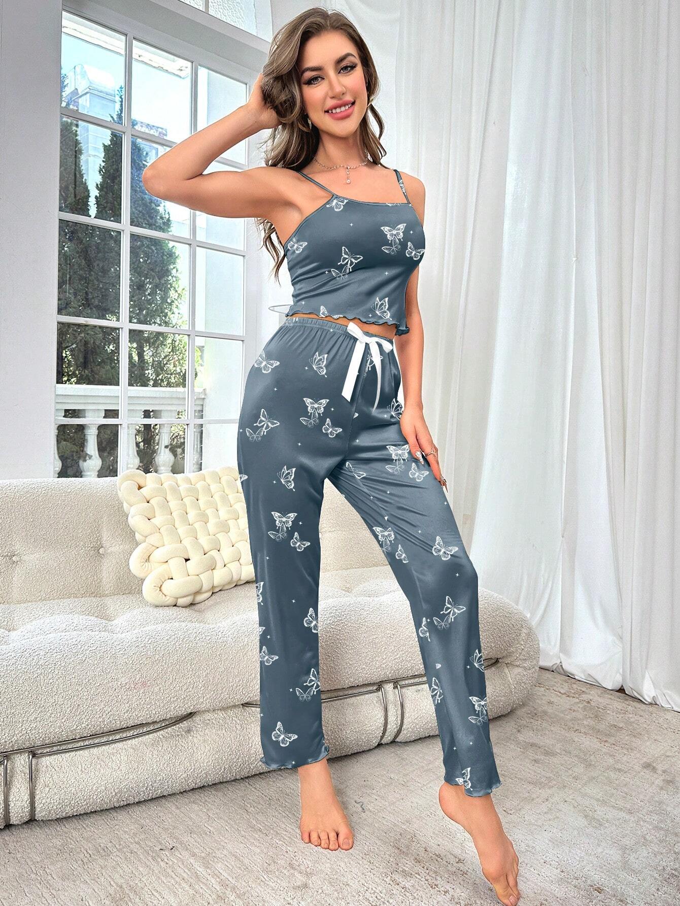 Butterfly Printed Cami Tank Top And Pants Pajama Set Loungewear