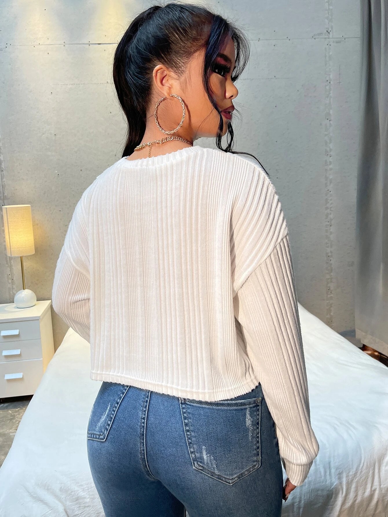 SHEIN Essnce Drop Shoulder Rib-knit Crop Tee