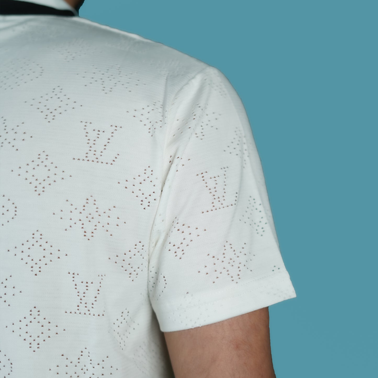 Men’s White Designer Polo Shirt with Perforated Pattern