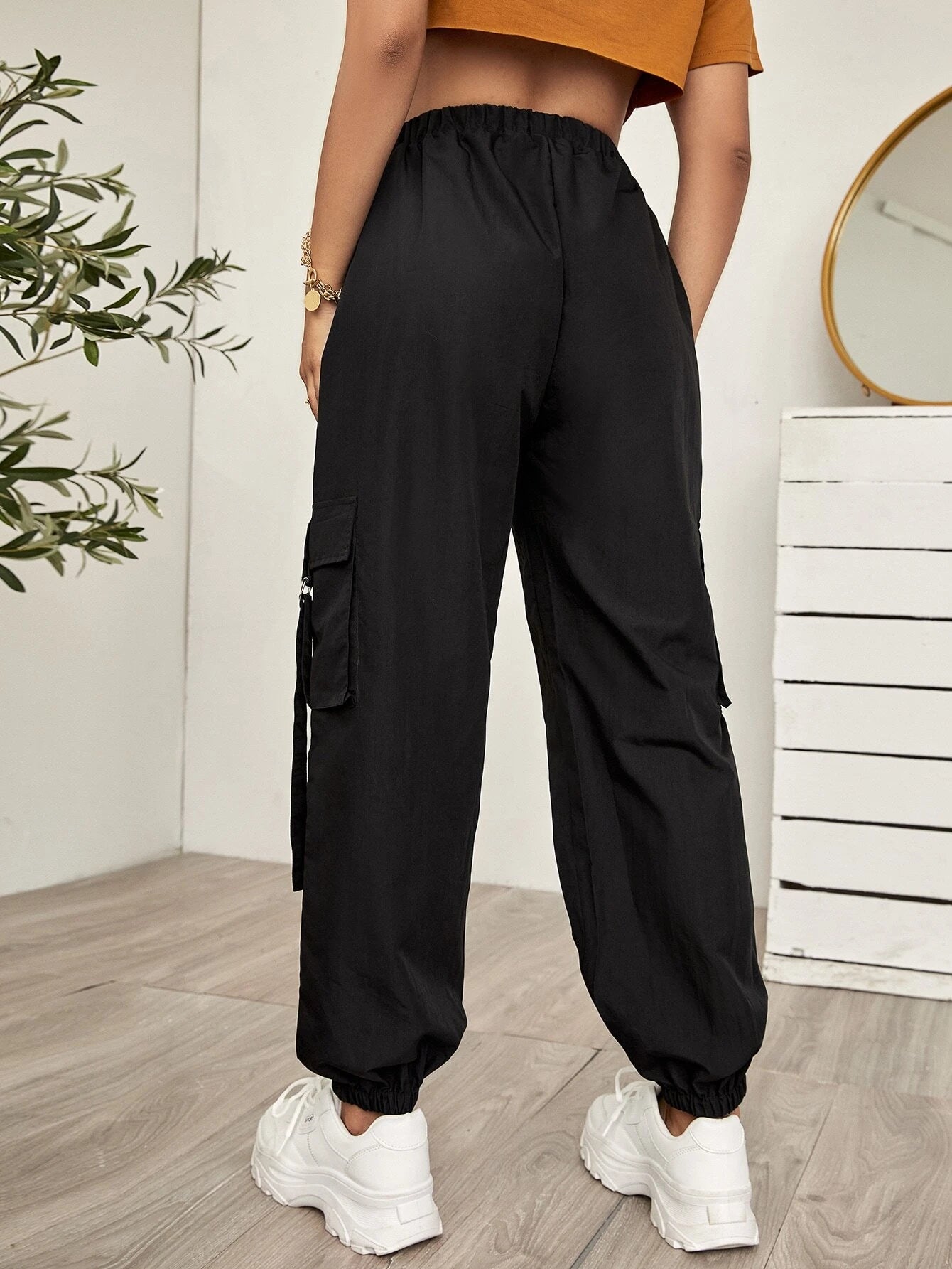 SHEIN EZwear Side Flap Pocket Tape Panel Cargo Pants