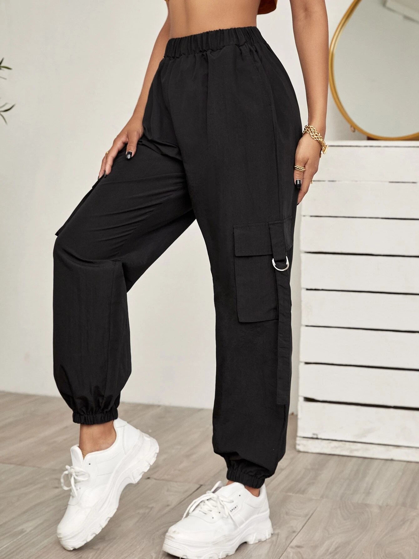 SHEIN EZwear Side Flap Pocket Tape Panel Cargo Pants