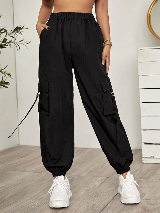 SHEIN EZwear Side Flap Pocket Tape Panel Cargo Pants