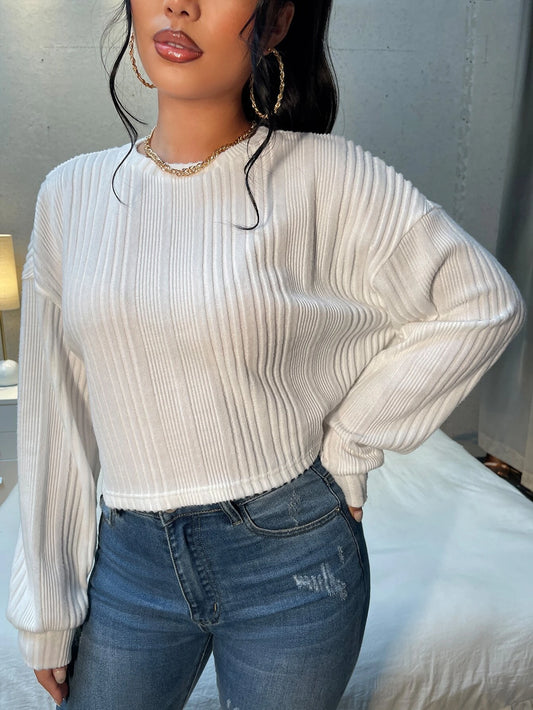 SHEIN Essnce Drop Shoulder Rib-knit Crop Tee