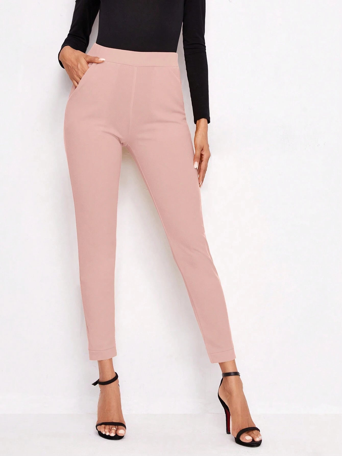 SHEIN Essnce Solid Slant Pocket Pants