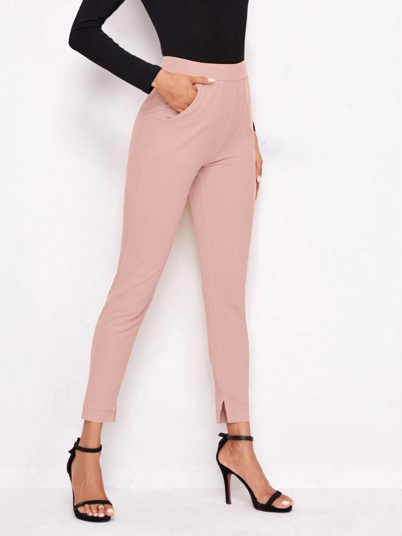 SHEIN Essnce Solid Slant Pocket Pants