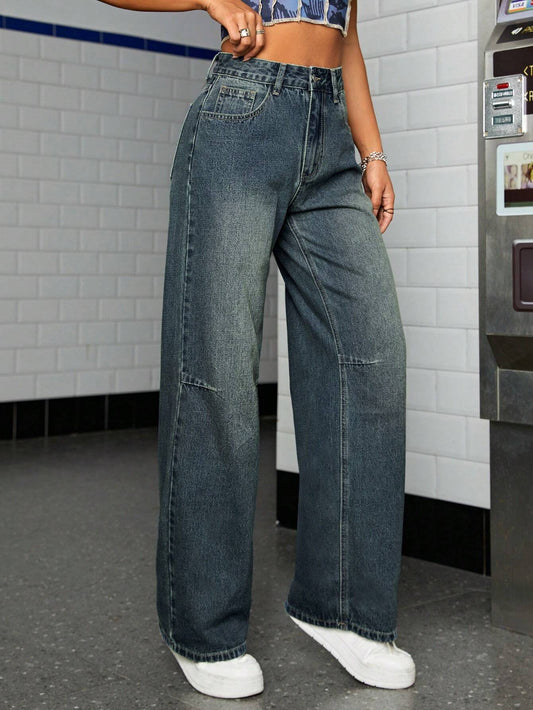SHEIN ICON Mid Waist Wide Leg Jeans